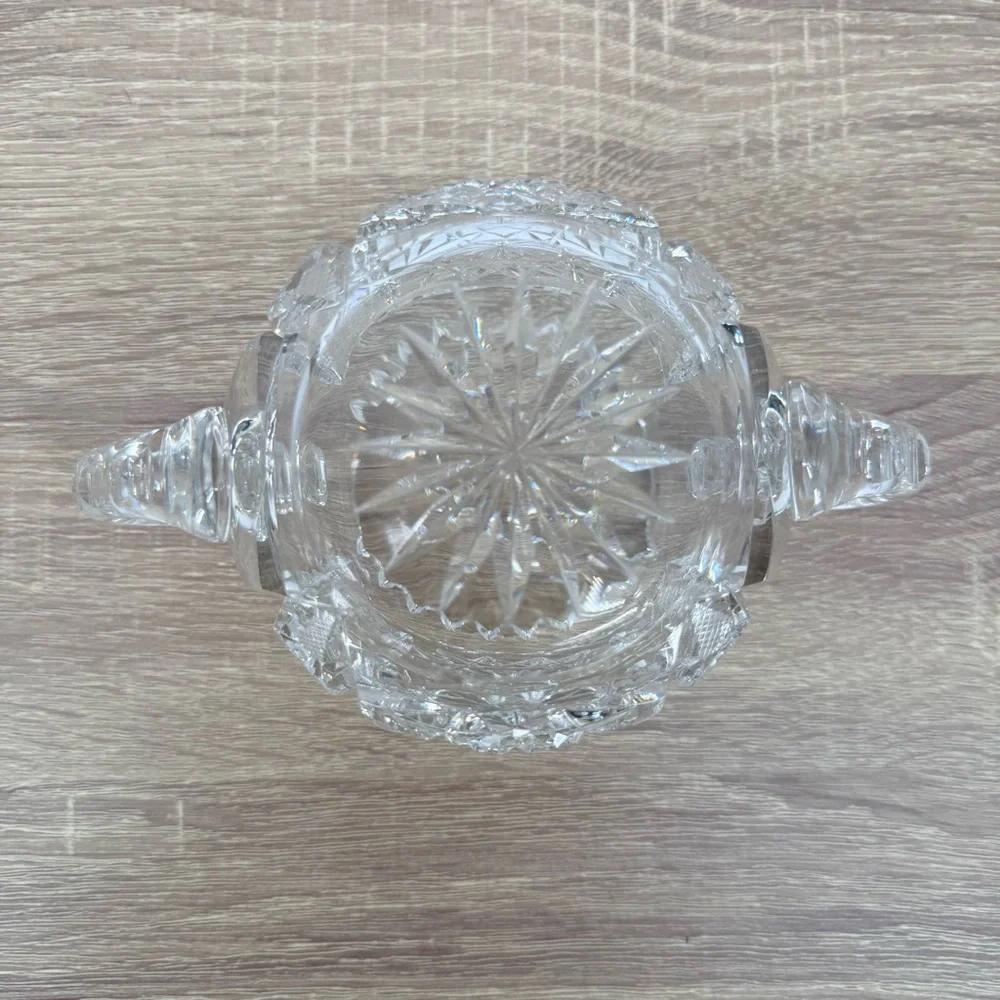 Antique American Brilliant Period Cut Glass Sugar Bowl Hobstar Sawtooth Crystal